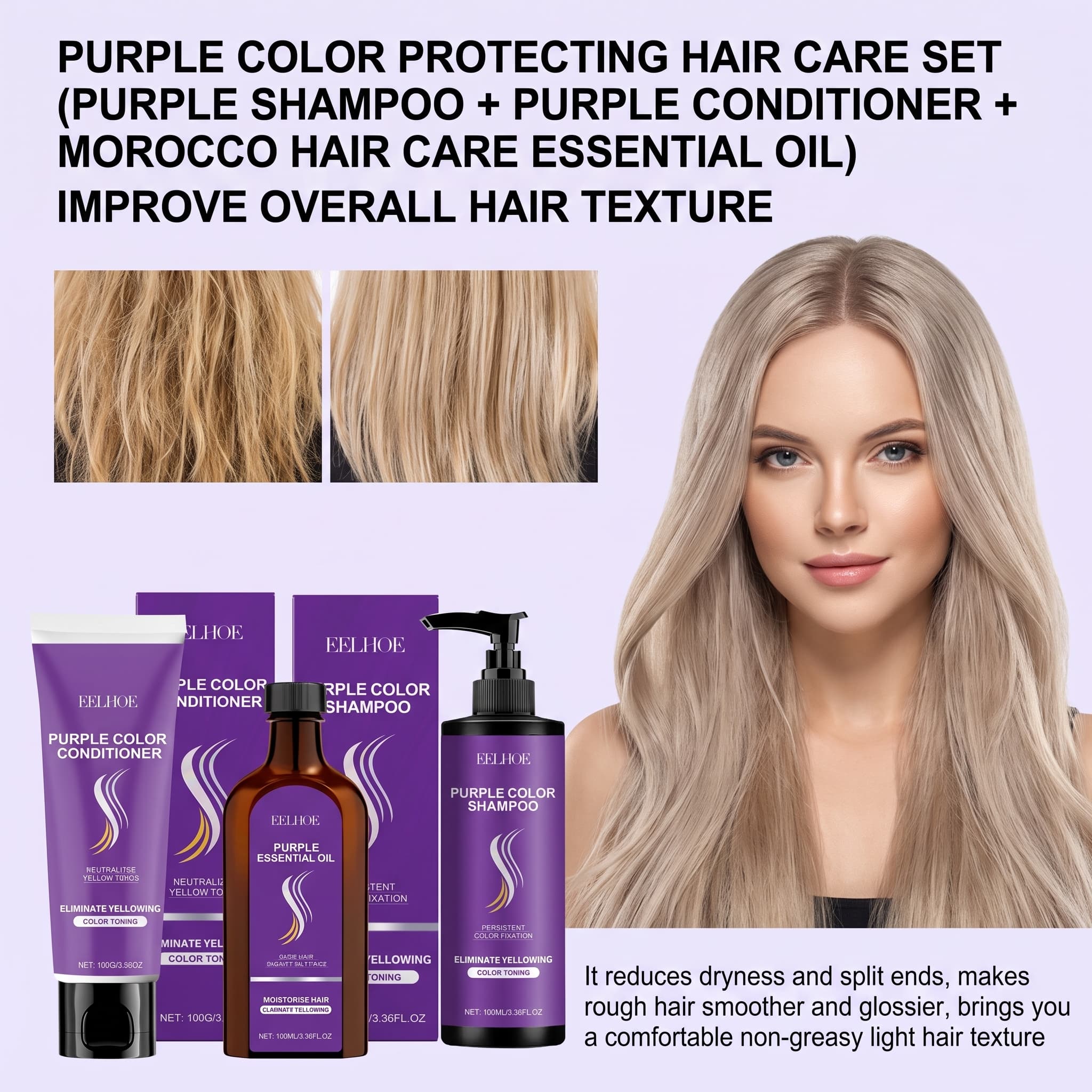 Hair Care Set - Set de Champú Morado con Acondicionador,